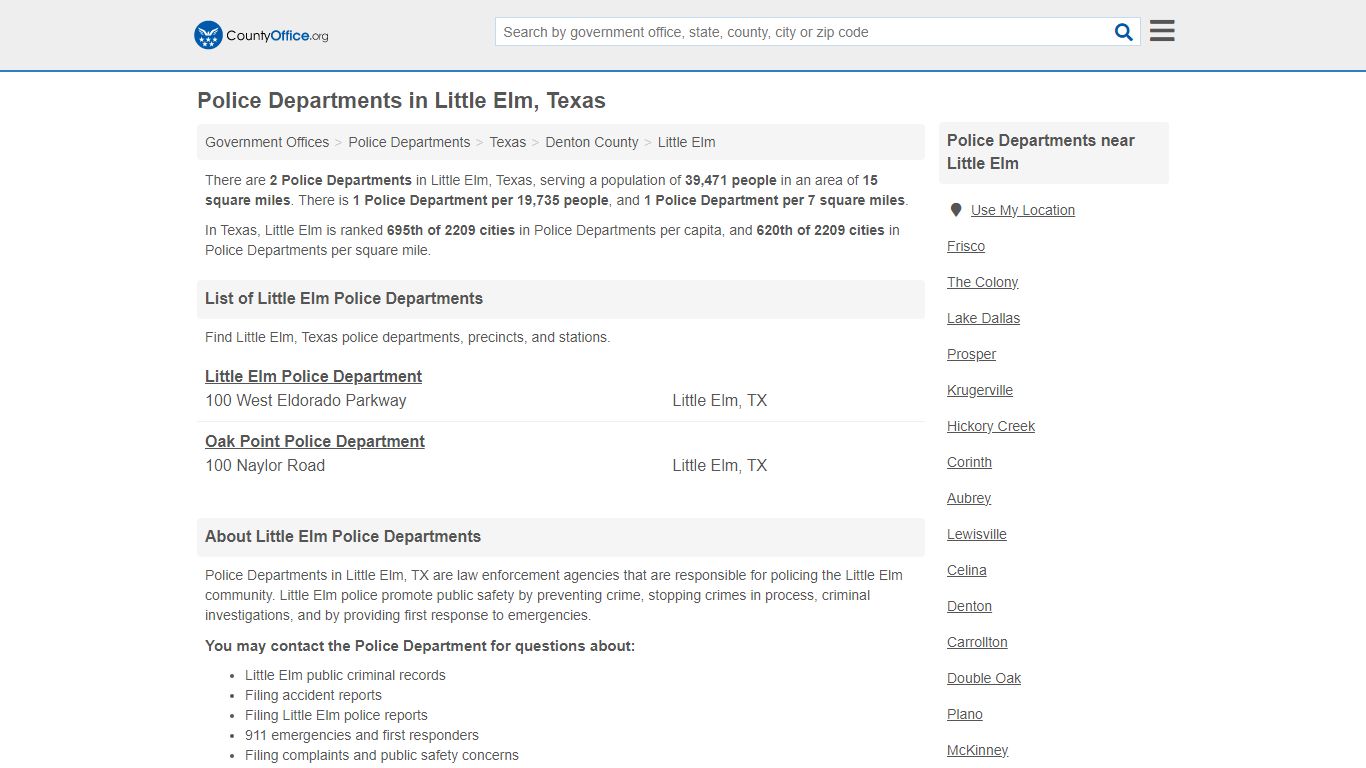 Police Departments - Little Elm, TX (Arrest Records & Police Logs)