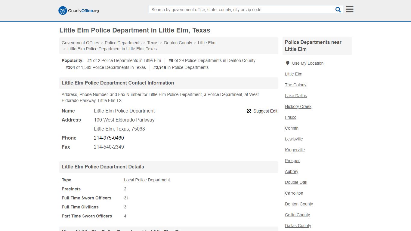 Little Elm Police Department - Little Elm, TX (Address, Phone, and Fax)